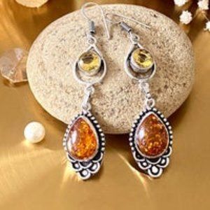Baltic Amber And Citrine Handcrafted Earrings